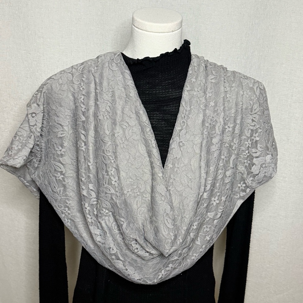 Gray Lace/Jersey Infinity Scarf 69”x13.5”